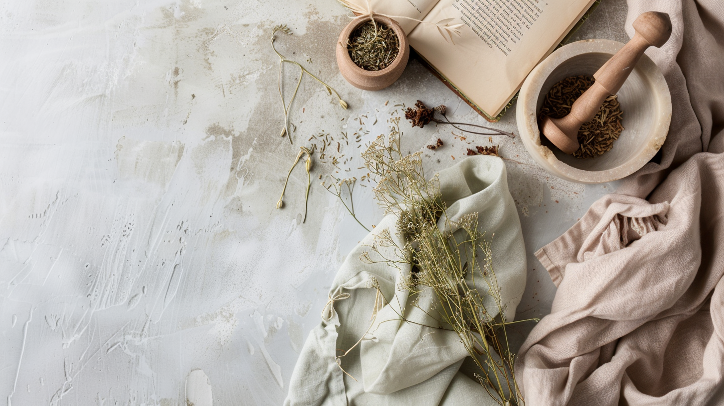 the1mrbee flatlay of herbs dried plants mortar and pestle lin 550c7ffa 539b 4303 95ee e2a105a65f92 3